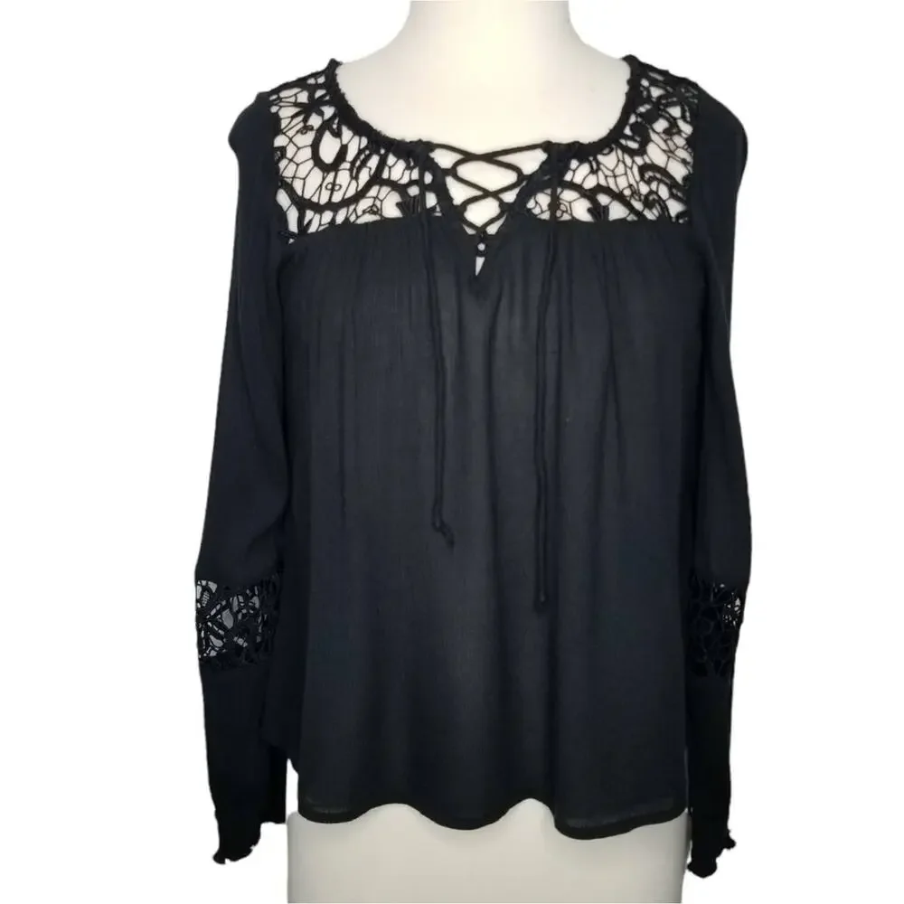 Hollister Black Peasant Top Size Small